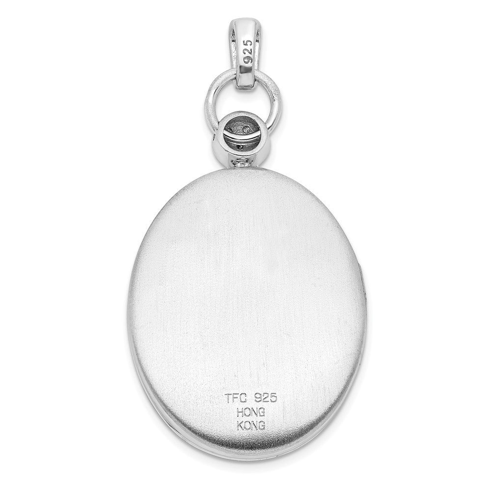 Sterling Silver Rhodium-plated 26mm Oval Diamond Accent Satin Locket Pendant