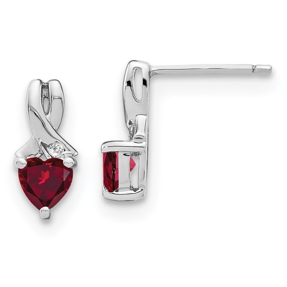 Sterling Silver Rhodium-plated Created Ruby and Diamond Dangle Earrings