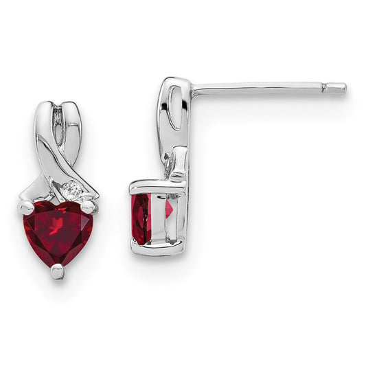 Sterling Silver Rhodium-plated Created Ruby and Diamond Dangle Earrings