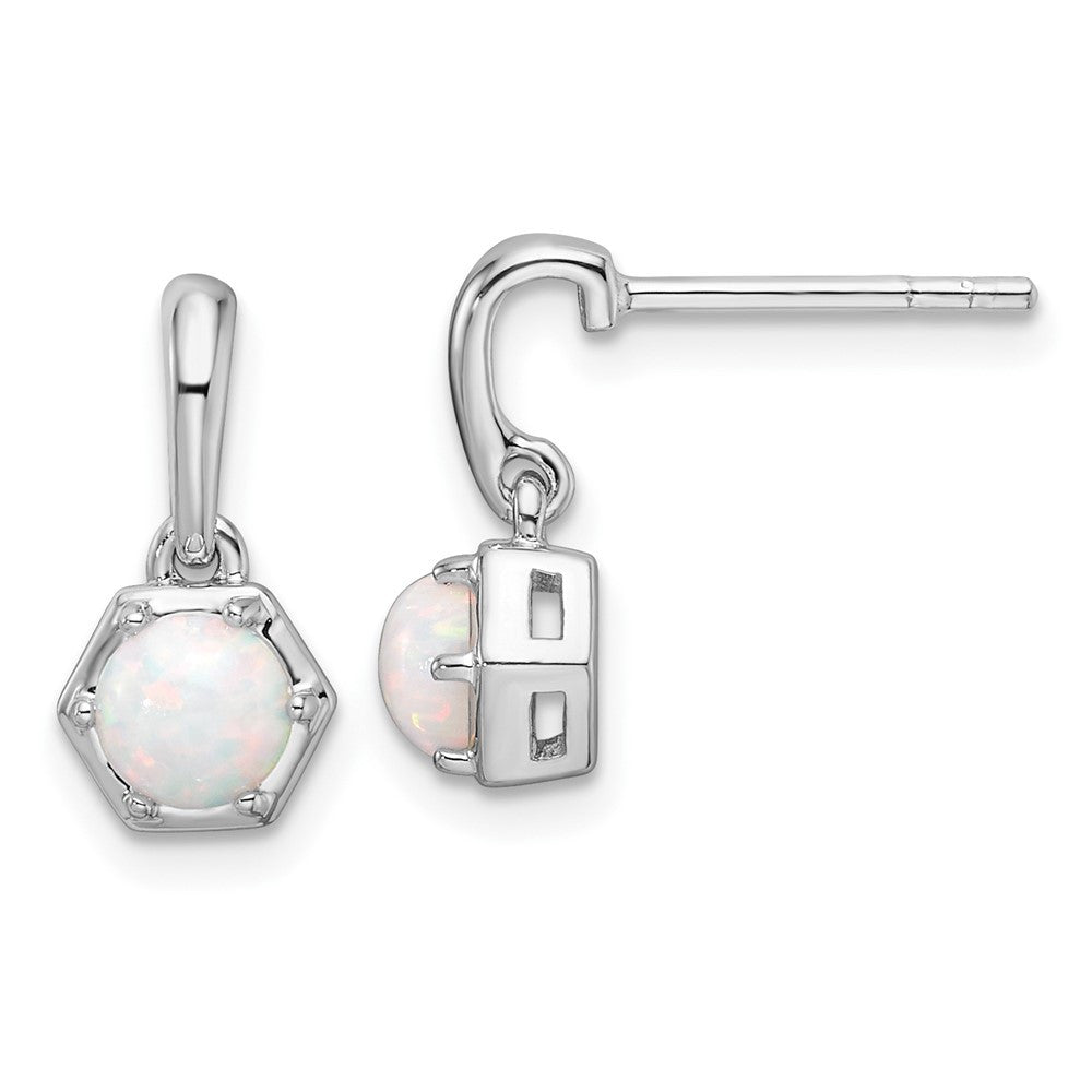Sterling Silver Rhodium-plated Polished Created Opal Dangle Earrings