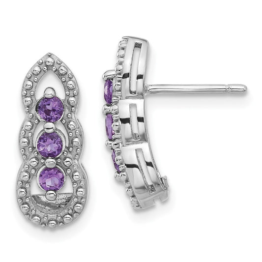 Sterling Silver Rhodium-plated Amethyst Dangle Earrings