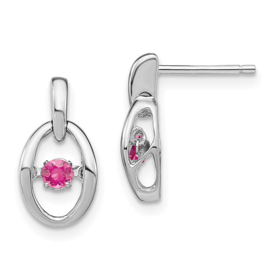 Sterling Silver Rhodium Pink CZ Birthstone Vibrant Dangle Earrings