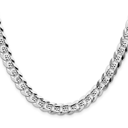 Sterling Silver 7.9mm Flat Diamond-Cut Pave Curb Chain Necklace 18"