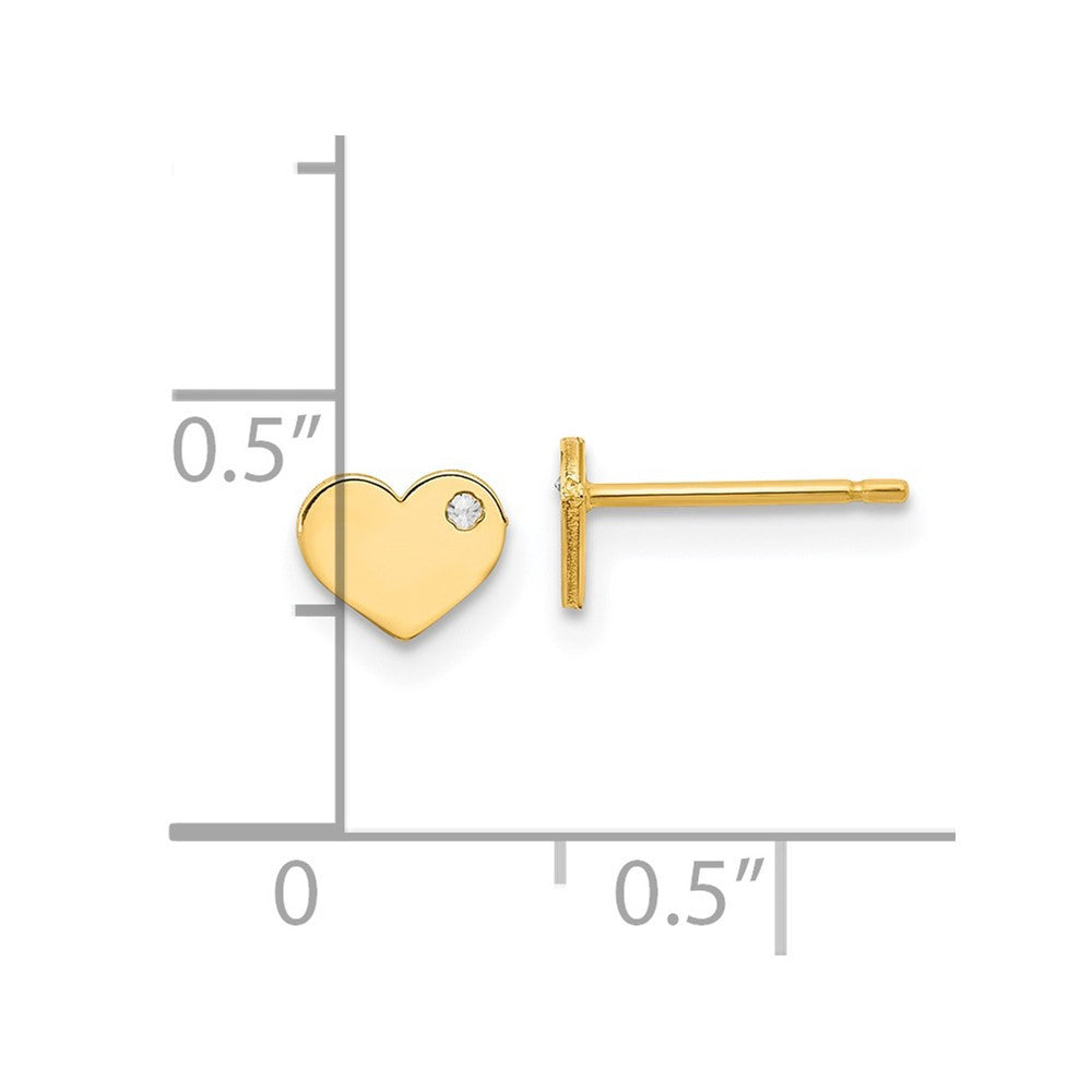 14k Yellow Gold Polished CZ Heart Button Stud Earrings