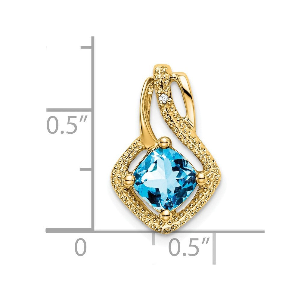 14k Yellow Gold Blue Topaz and Diamond Pendant