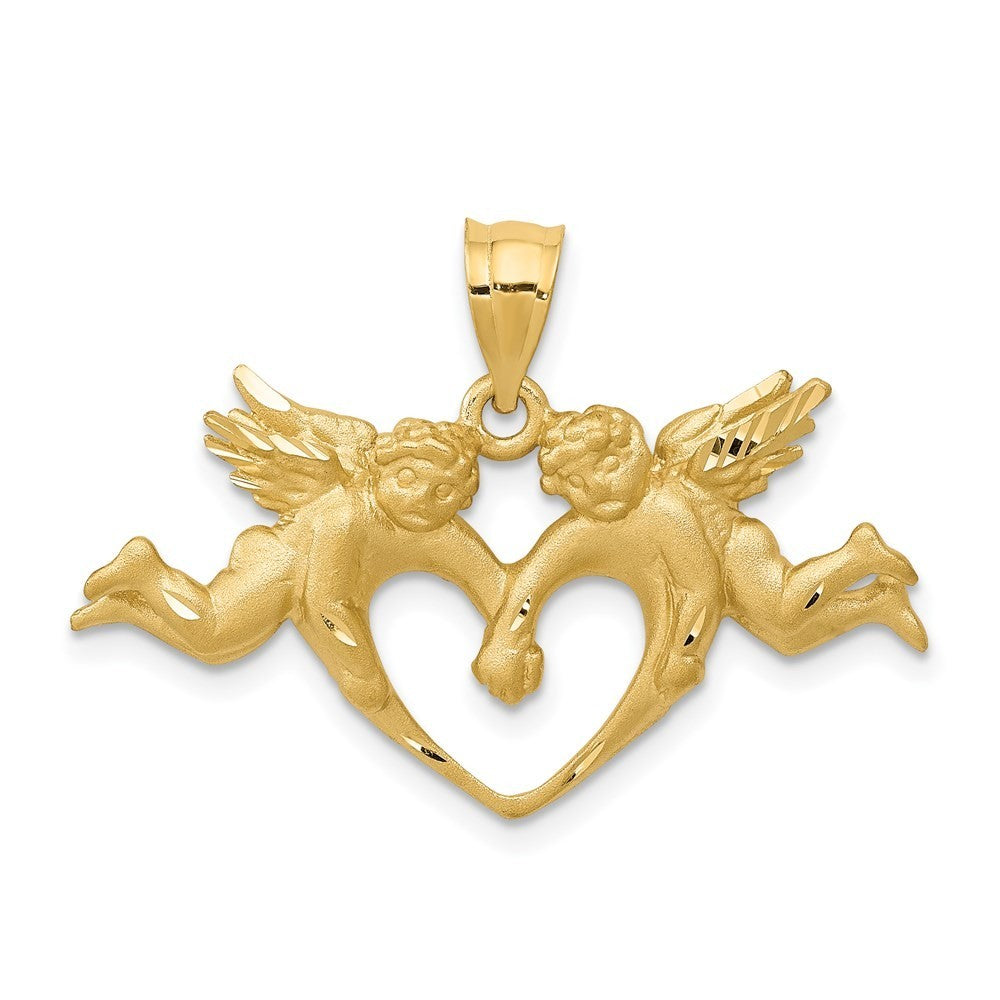 14k Yellow Gold Satin Angels Heart Pendant
