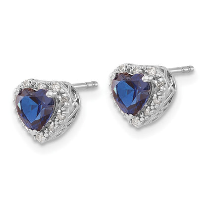 Sterling Silver Rhodium-plated Created Sapphire and Diamond Button Stud Earrings