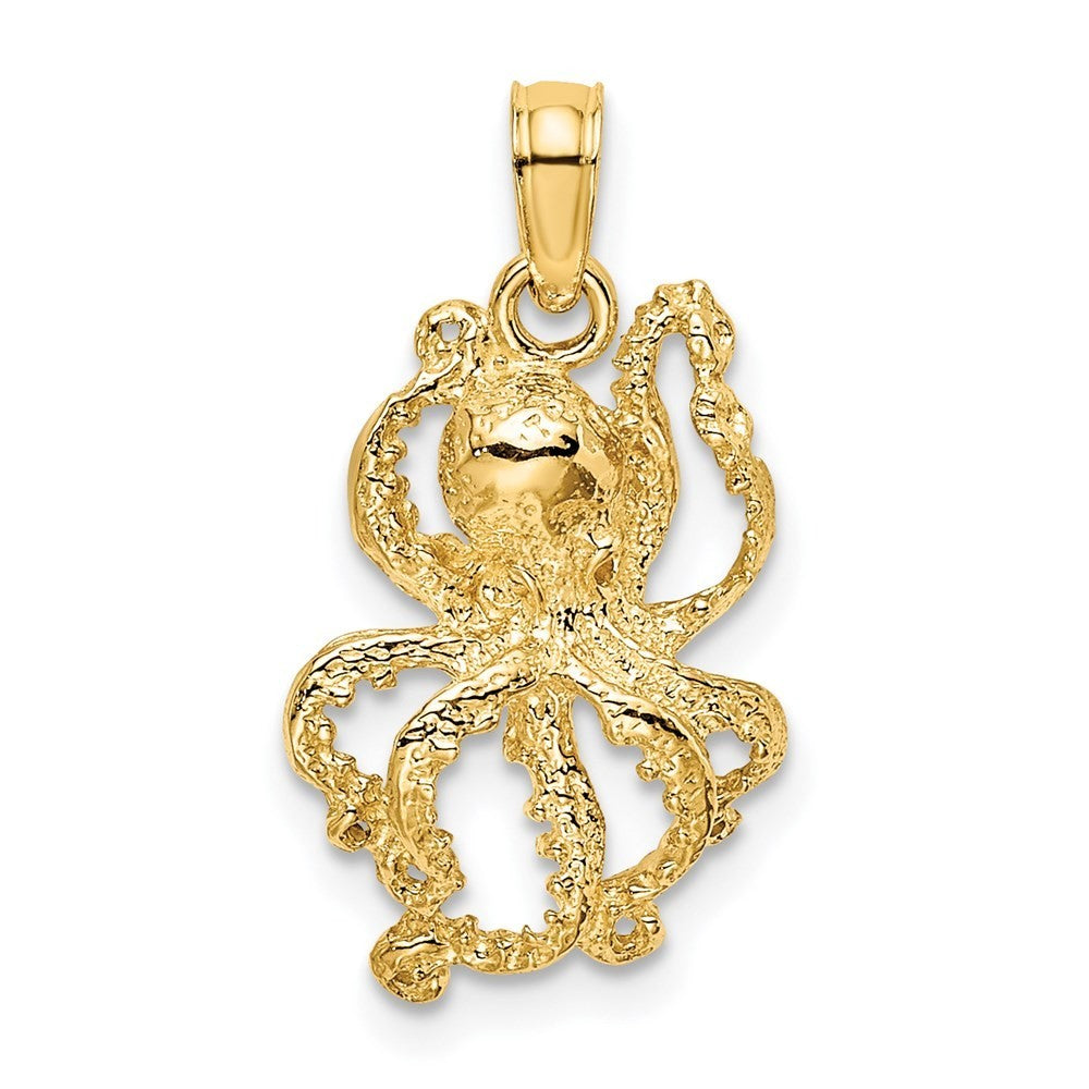14k Yellow Gold Textured Octopus Charm Pendant