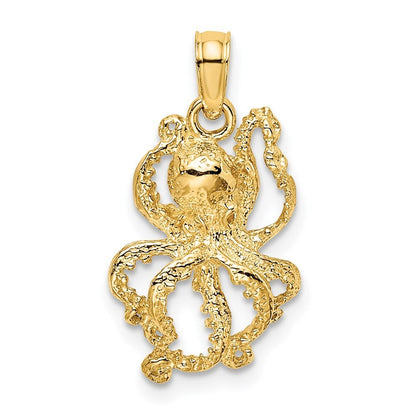 14k Yellow Gold Textured Octopus Charm Pendant