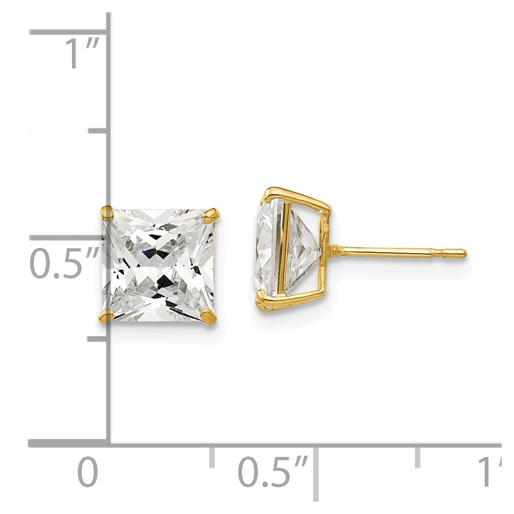 14k Yellow Gold 7mm Square Cubic Zirconia Stud Earrings
