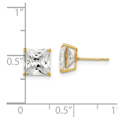 14k Yellow Gold 7mm Square Cubic Zirconia Stud Earrings
