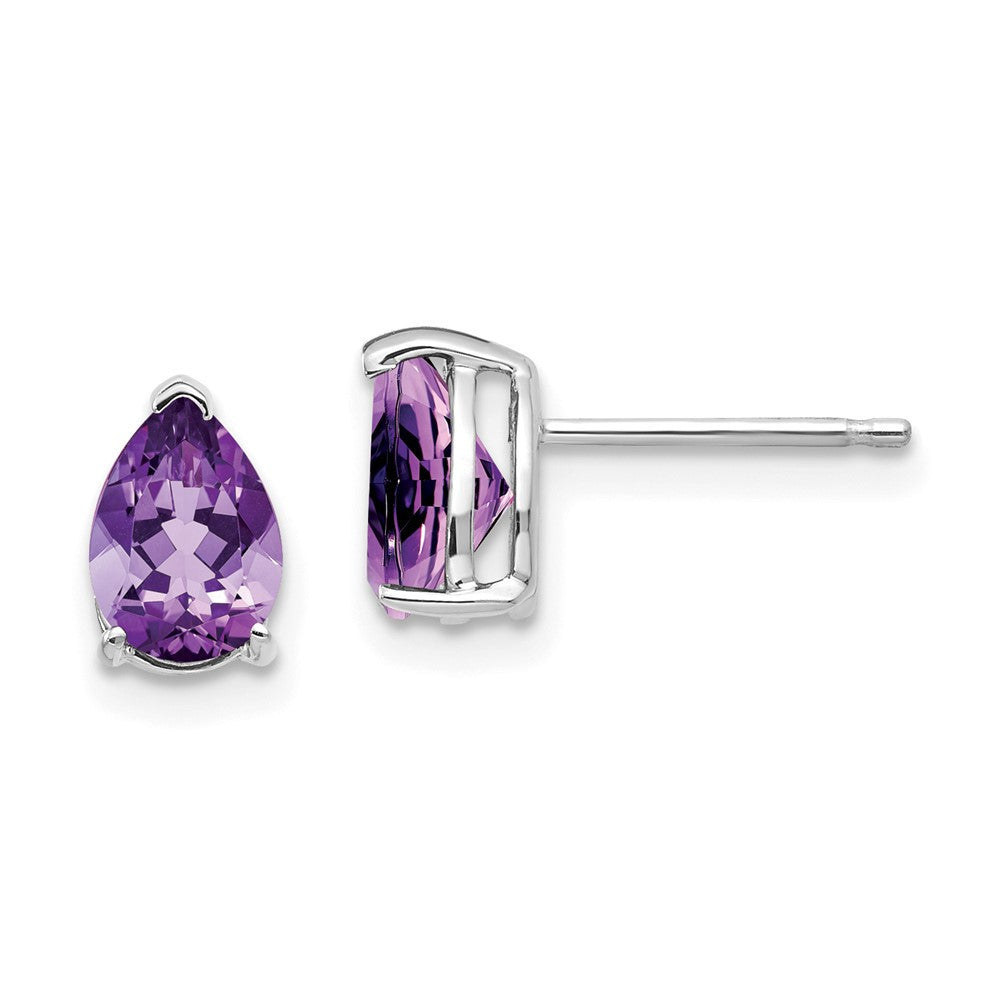 14k White Gold 7x5mm Pear Amethyst Stud Earrings