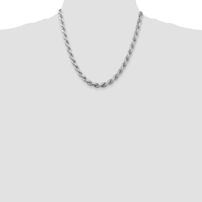 Sterling Silver Rhodium-plated 6.5mm Diamond-cut Rope Chain Necklace 20"