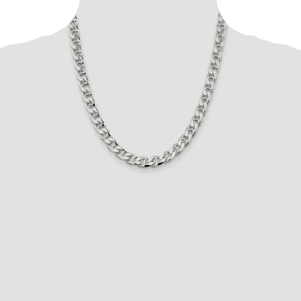 Sterling Silver 9mm Diamond-Cut Flat Anchor Curb Chain Necklace 20"