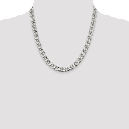 Sterling Silver 9mm Diamond-Cut Flat Anchor Curb Chain Necklace 20"