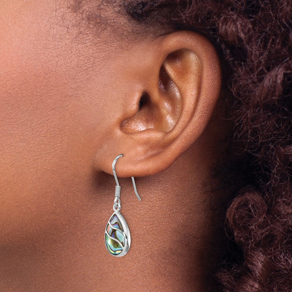 Sterling Silver Rhodium-plated Polished Abalone Tear Dangle Earrings