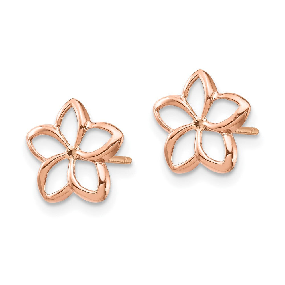 14K Rose Polished Plumeria Cutout Stud Earrings