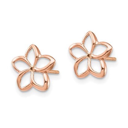 14K Rose Polished Plumeria Cutout Stud Earrings