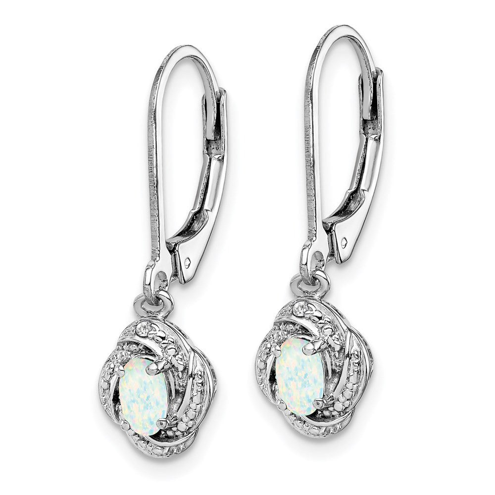 Sterling Silver Rhodium-plated Diam. & Created Opal Dangle Earrings
