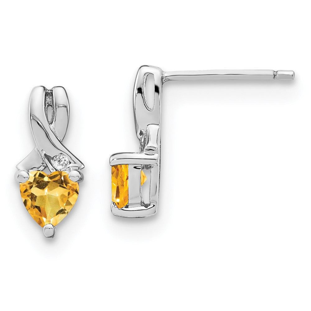 Sterling Silver Rhodium-plated Citrine and Diamond Dangle Earrings