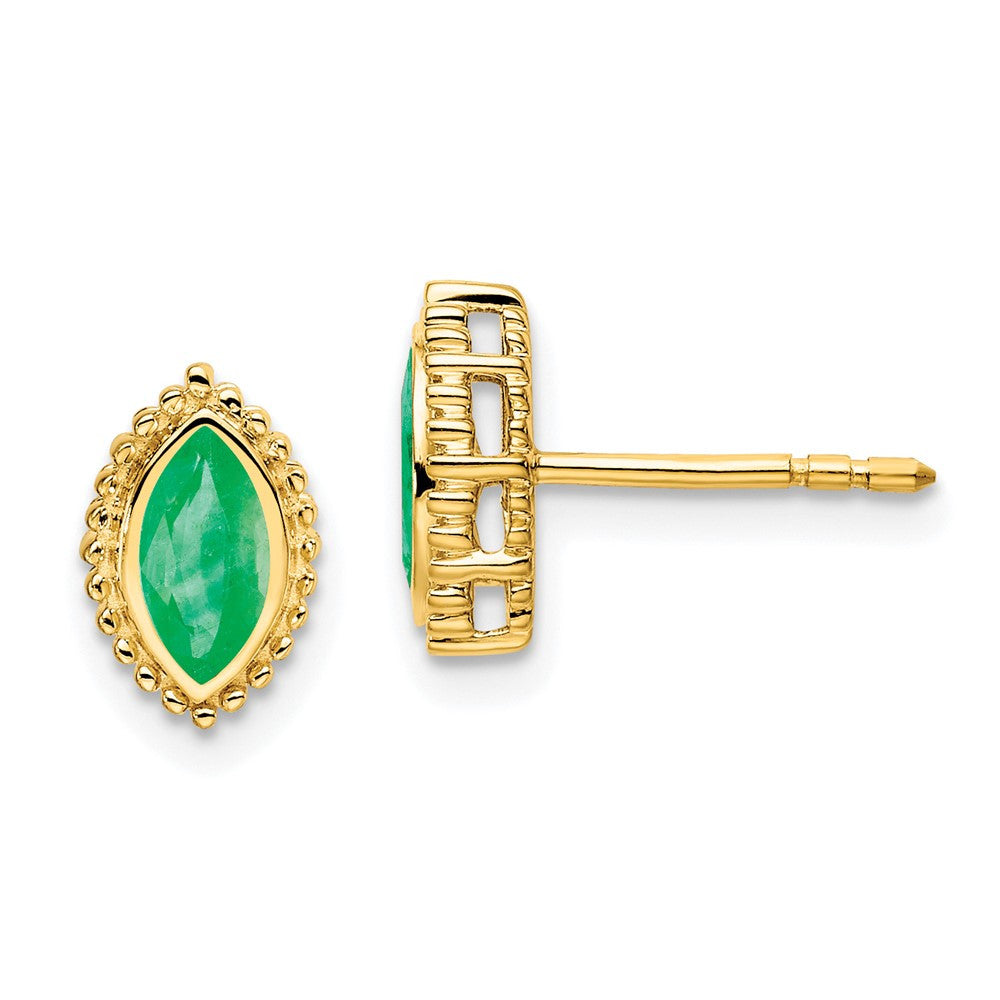 14k Yellow Gold Marquise Emerald Stud Earrings