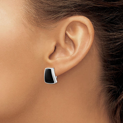 Sterling Silver Rhodium-plated Polished Onyx Non-Pierced Button Stud Earrings