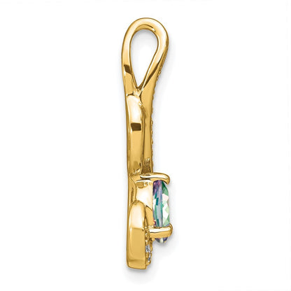 14k Yellow Gold Mystic Fire Topaz and Diamond Swirl Pendant