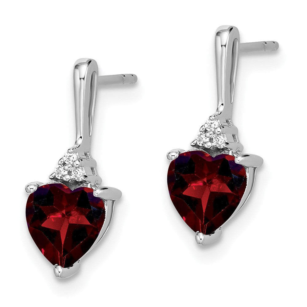 14k White Gold Garnet and Diamond Heart Dangle Earrings