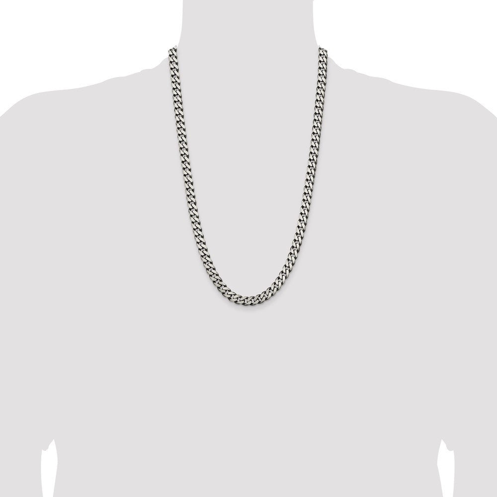 Sterling Silver Antiqued 7.5mm Curb Chain Necklace 26"