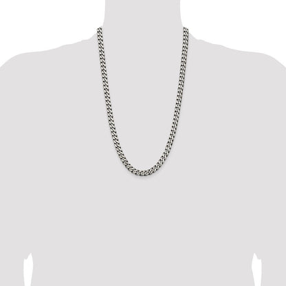 Sterling Silver Antiqued 7.5mm Curb Chain Necklace 26"