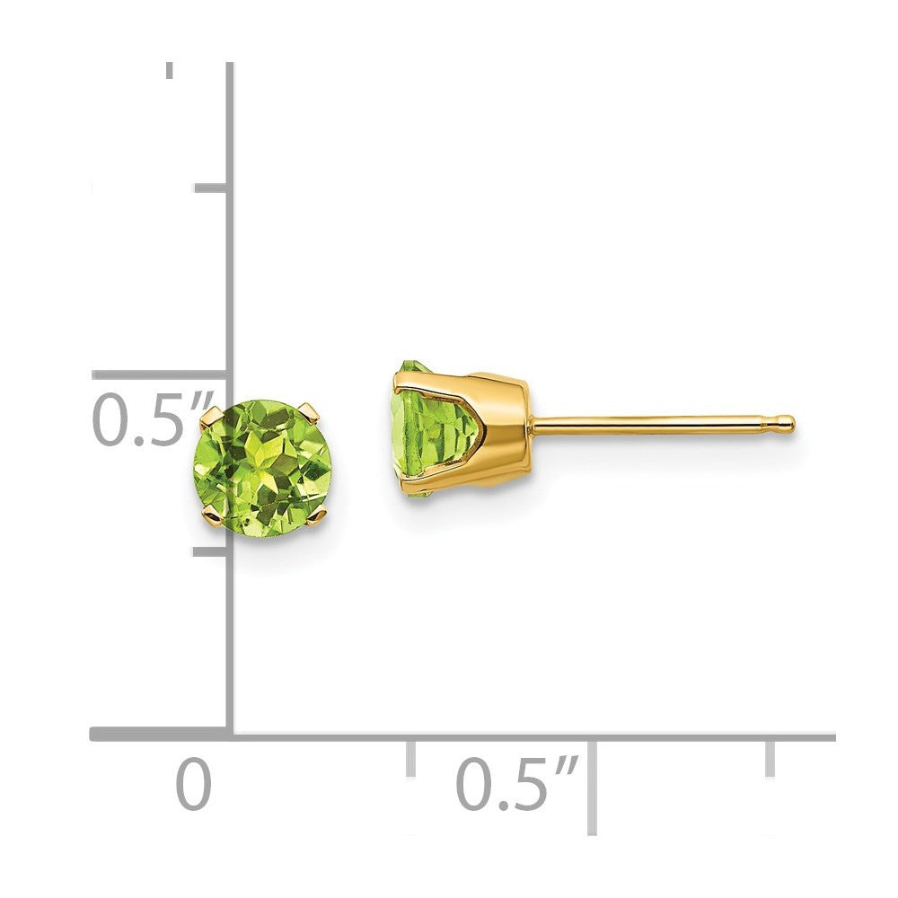 14k Yellow Gold 5mm Peridot Stud Earrings - August