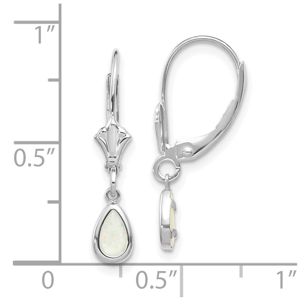 14k White Gold 6x4mm Opal/October Dangle Earrings