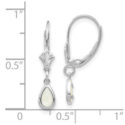 14k White Gold 6x4mm Opal/October Dangle Earrings