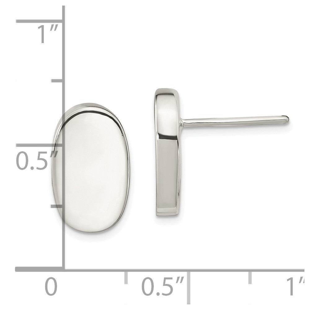 Sterling Silver Polished Oval Button Stud Earrings