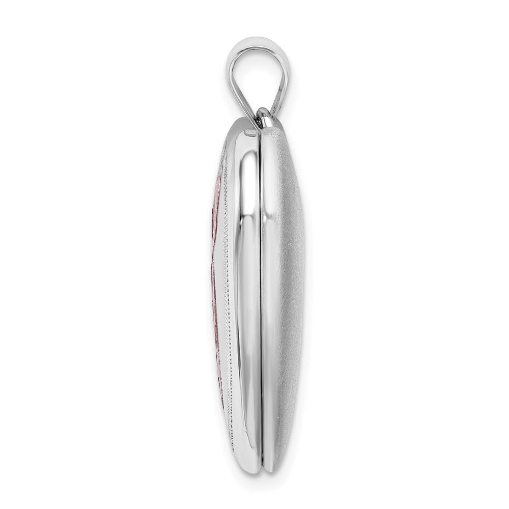 Sterling Silver 24mm Enamel & Diamond-Cut Pink Ribbon Ash Holder Locket