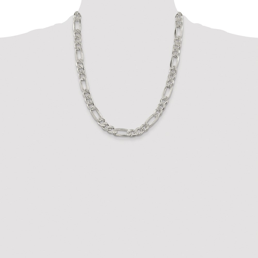 Sterling Silver Rhodium-plated 9.5mm Pav� Flat Figaro Chain Necklace 22"