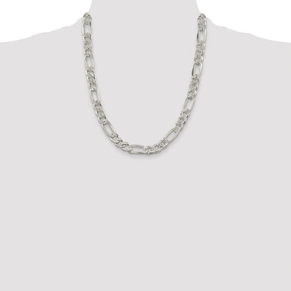 Sterling Silver Rhodium-plated 9.5mm Pav� Flat Figaro Chain Necklace 22"