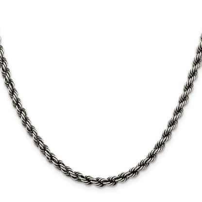Sterling Silver Ruthenium-plated 4.5mm Rope Chain Necklace 18"