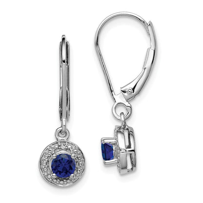 Sterling Silver Rhodium-plated Diam. & Created Sapphire Dangle Earrings