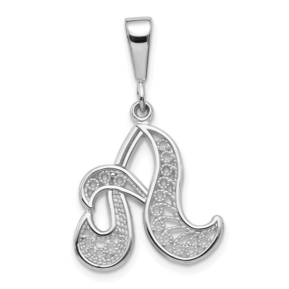 14k White Gold Solid Polished Script Filigree Letter A Initial Pendant