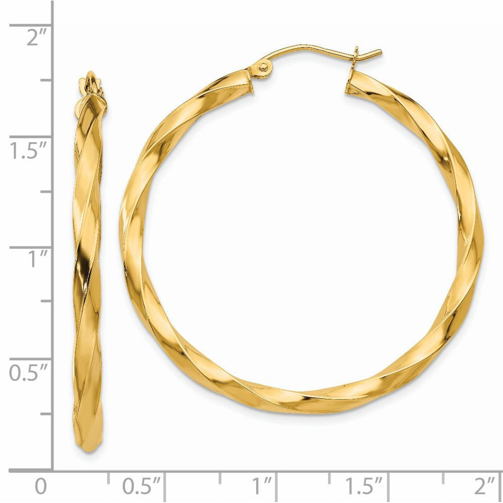 14k Yellow Gold Polished 3mm Twisted Hoop Earrings