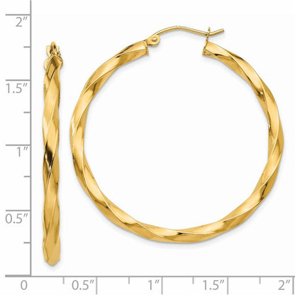 14k Yellow Gold Polished 3mm Twisted Hoop Earrings