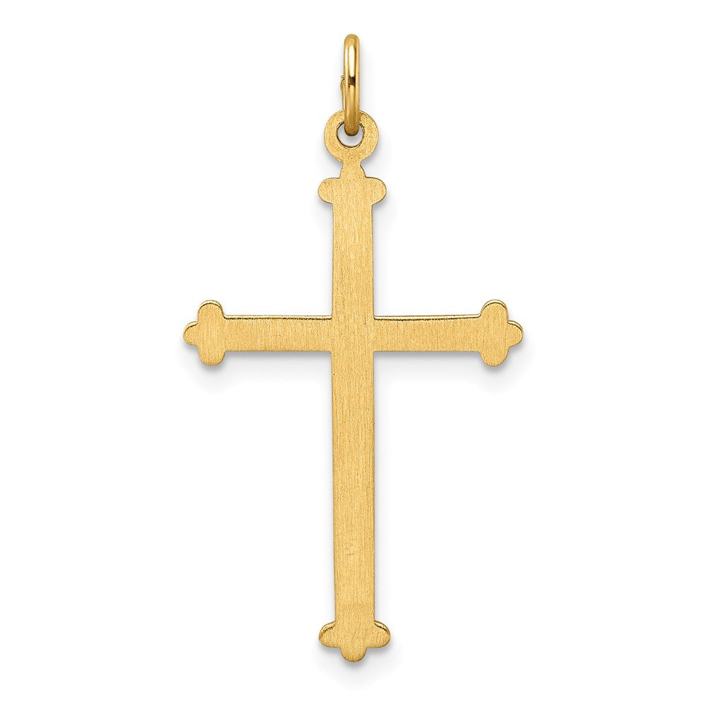 14k Yellow Gold Polished and Textured Solid Diamond Shape Cross Pendant