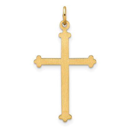 14k Yellow Gold Polished and Textured Solid Diamond Shape Cross Pendant