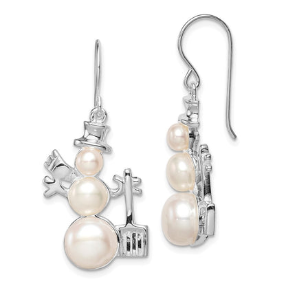 Sterling Silver FW Cultured Pearl Snowman Dangle Earrings