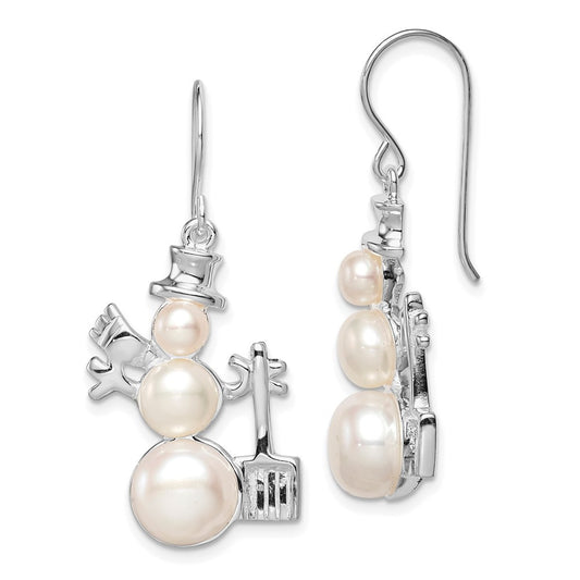 Sterling Silver FW Cultured Pearl Snowman Dangle Earrings
