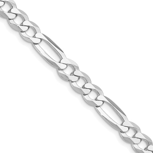 Sterling Silver Rhodium-plated Lightweight Flat Figaro Chain Necklace 22"