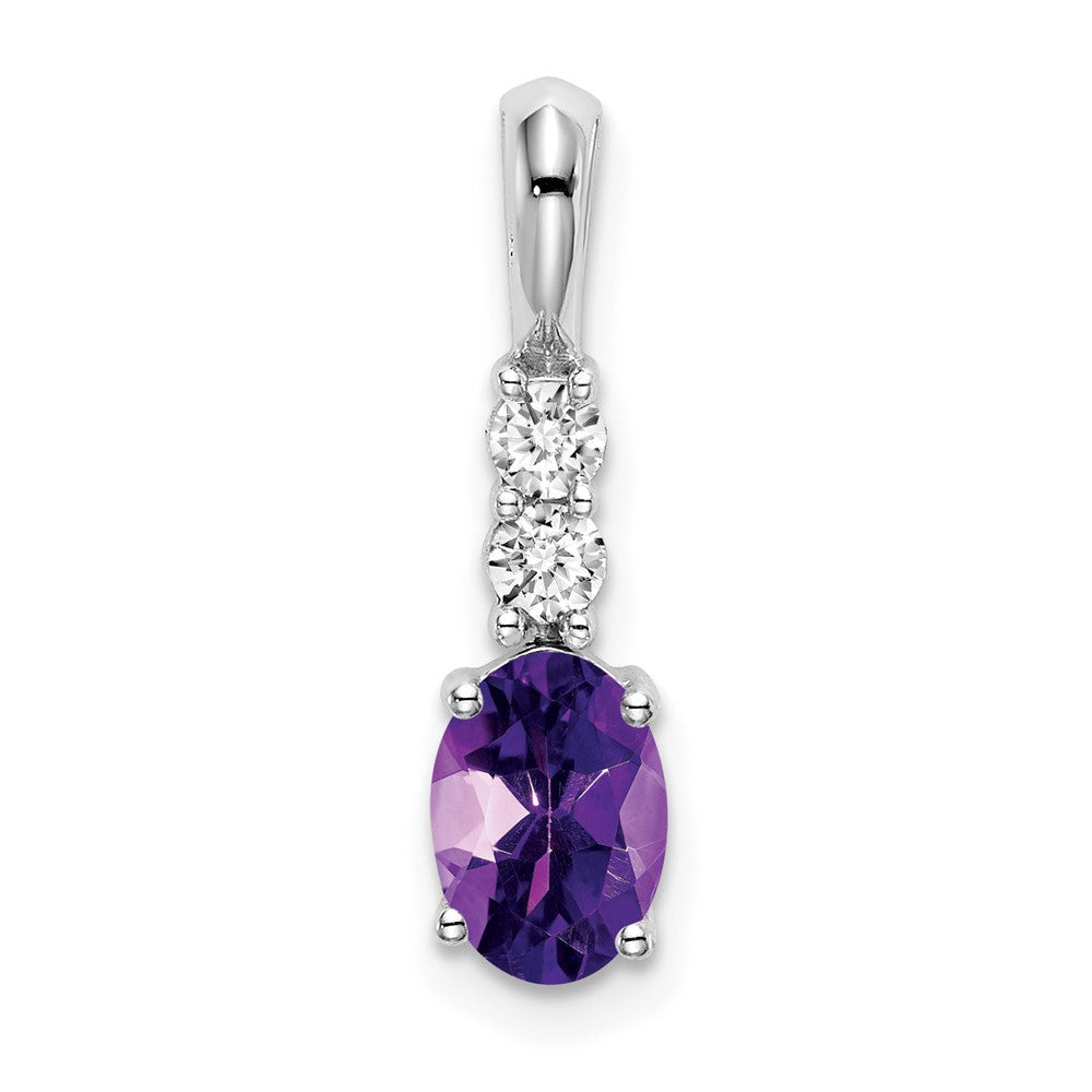 14k White Gold Oval Amethyst and Diamond Pendant
