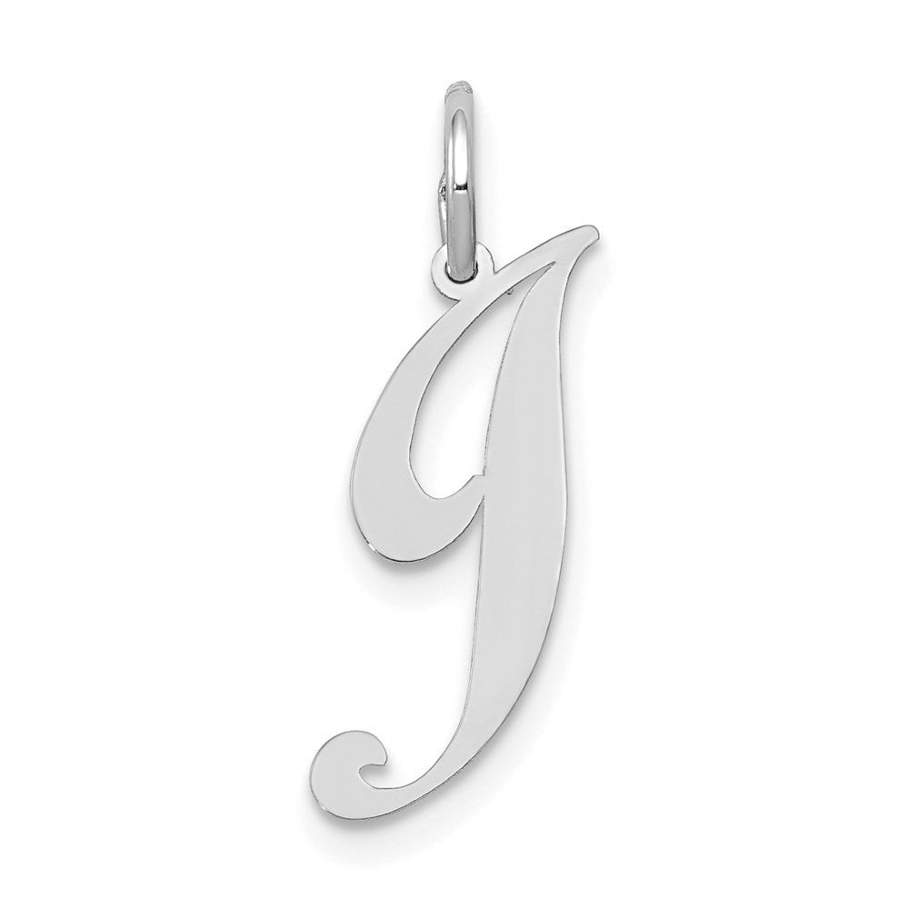 14k White Gold Small Fancy Script Letter J Initial Charm Pendant