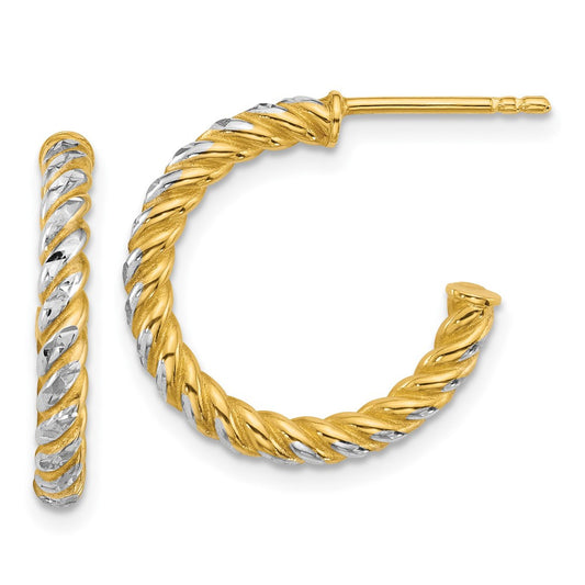 14k Yellow Gold Polished Diamond-cut Twisted 2.75mm Tube C-Hoop Earrings